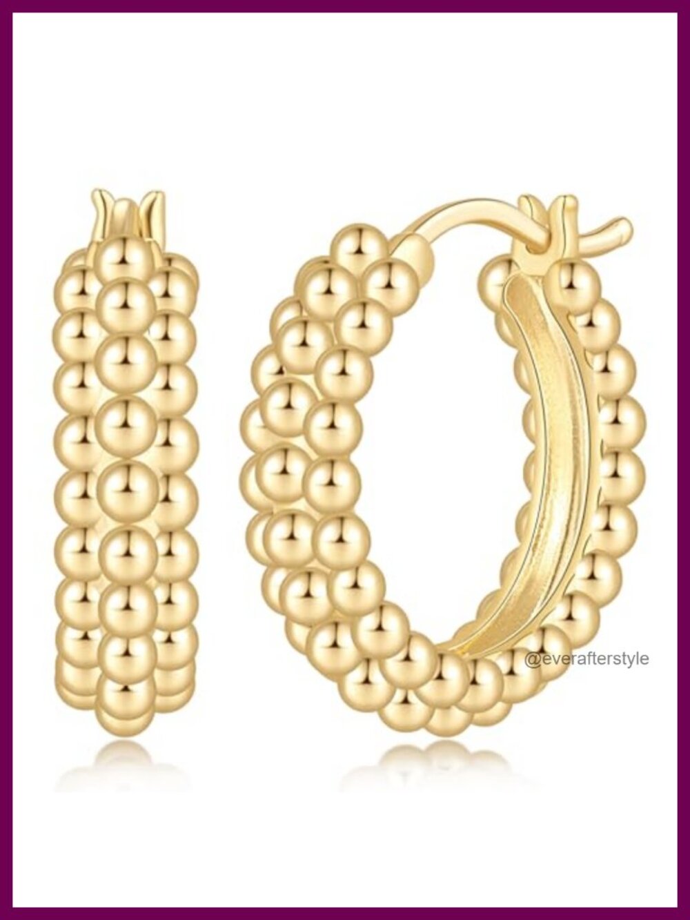 14k Gold Plated Multi-Layer Beaded Hoop Earrings for Women 20mm